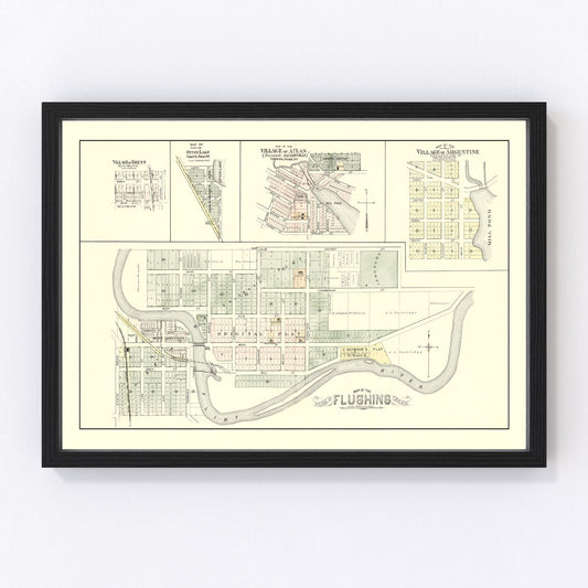 Vintage Map of Flushing, Michigan 1889