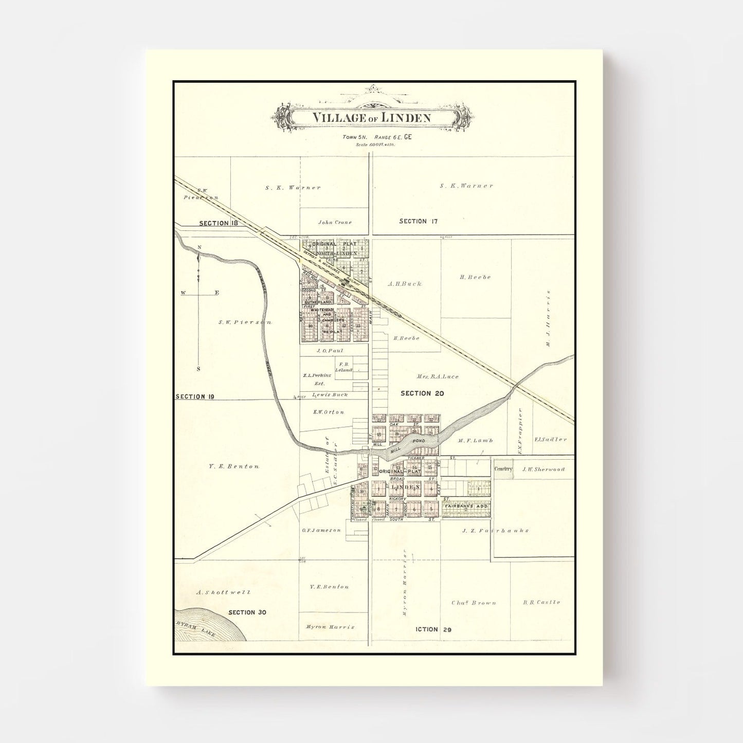 Vintage Map of Linden, Michigan 1889