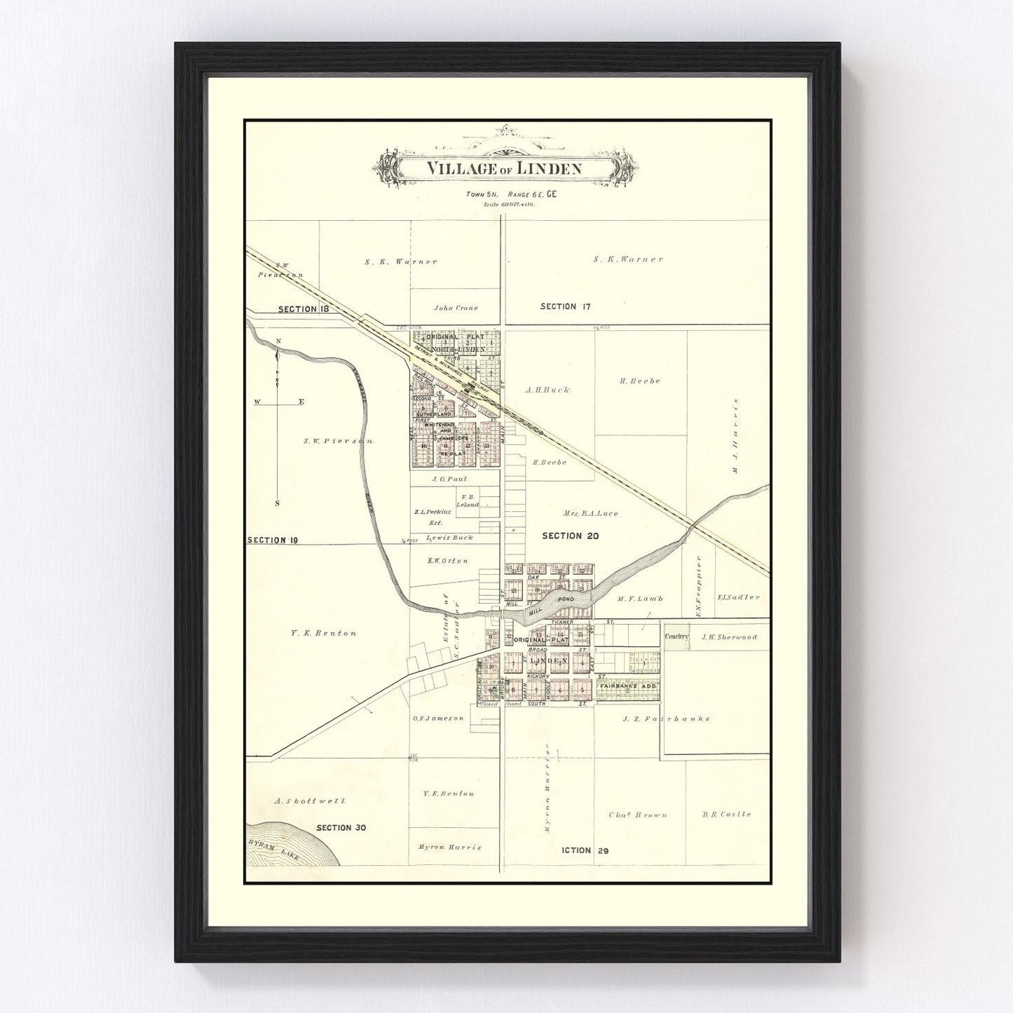 Vintage Map of Linden, Michigan 1889