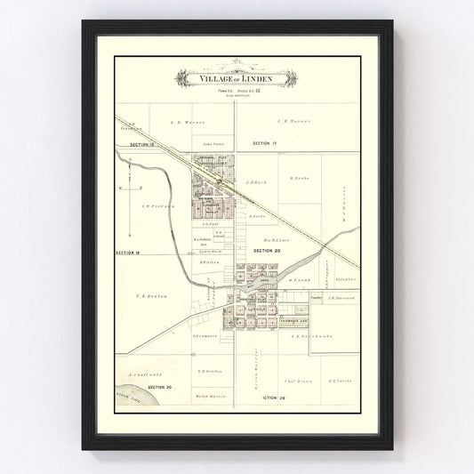 Vintage Map of Linden, Michigan 1889