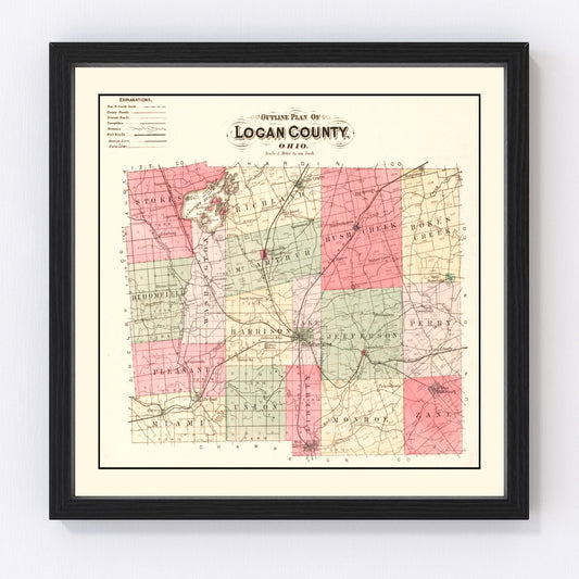 Vintage Map of Logan County, Ohio 1890