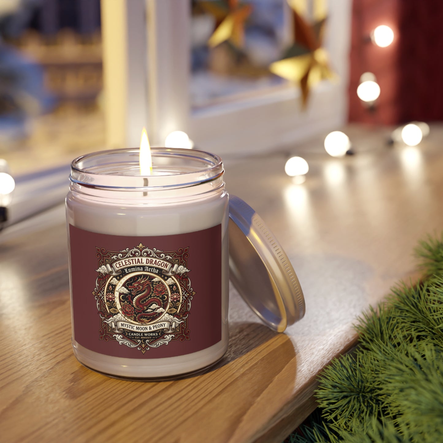 Celestial Dragon Scented Soy Candle — Mystic Moon & Peony (9 oz)