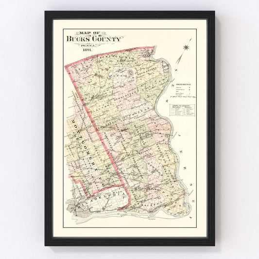 Vintage Map of Bucks County, Pennsylvania 1891