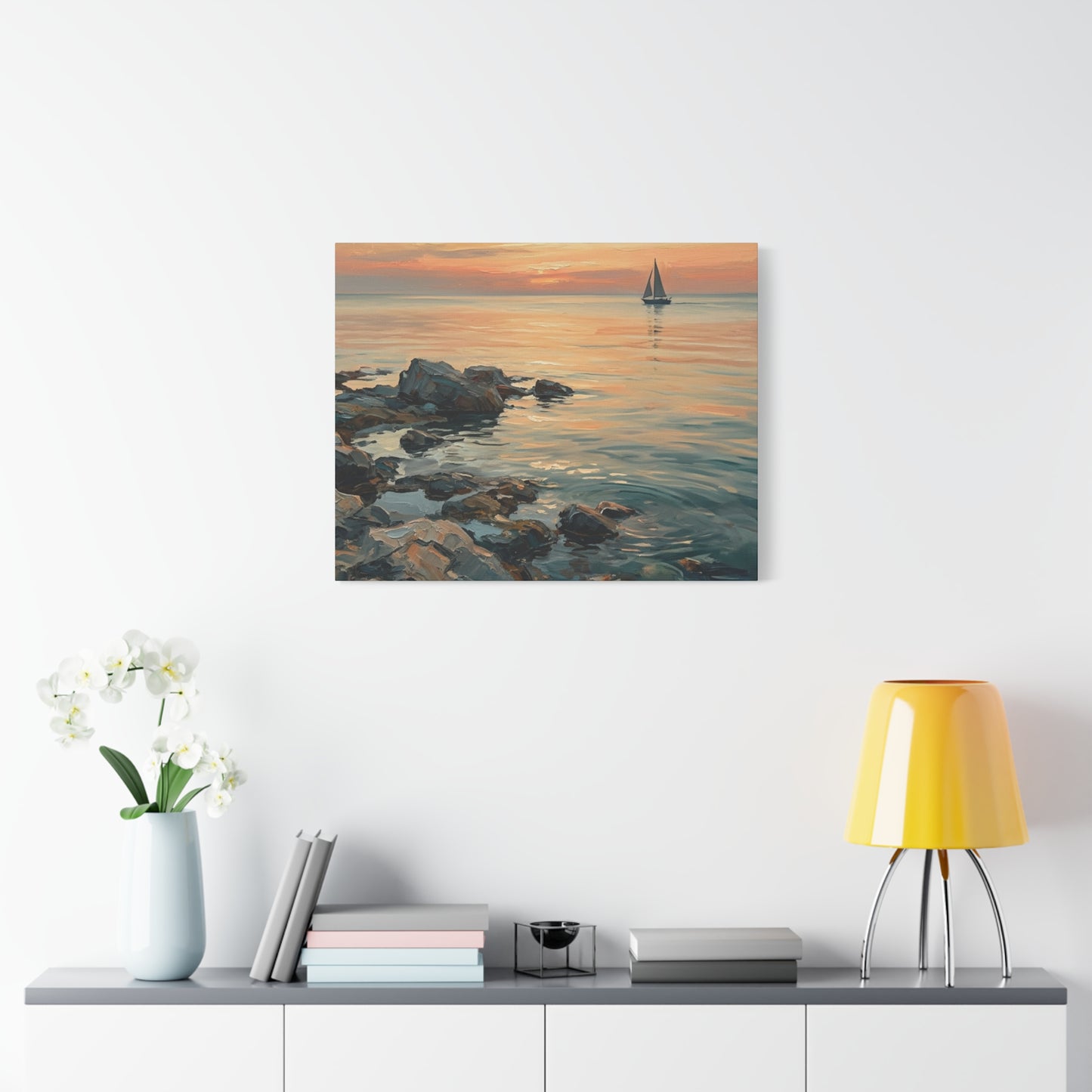 Sunset Sail Canvas Wall Art — Seascape Painting Print