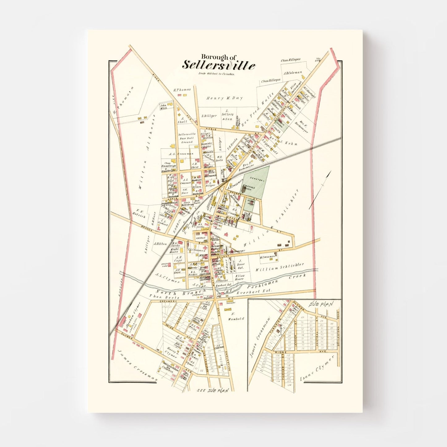 Vintage Map of Sellersville, Pennsylvania 1891