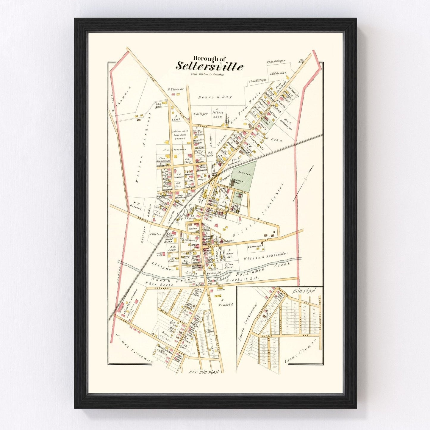 Vintage Map of Sellersville, Pennsylvania 1891