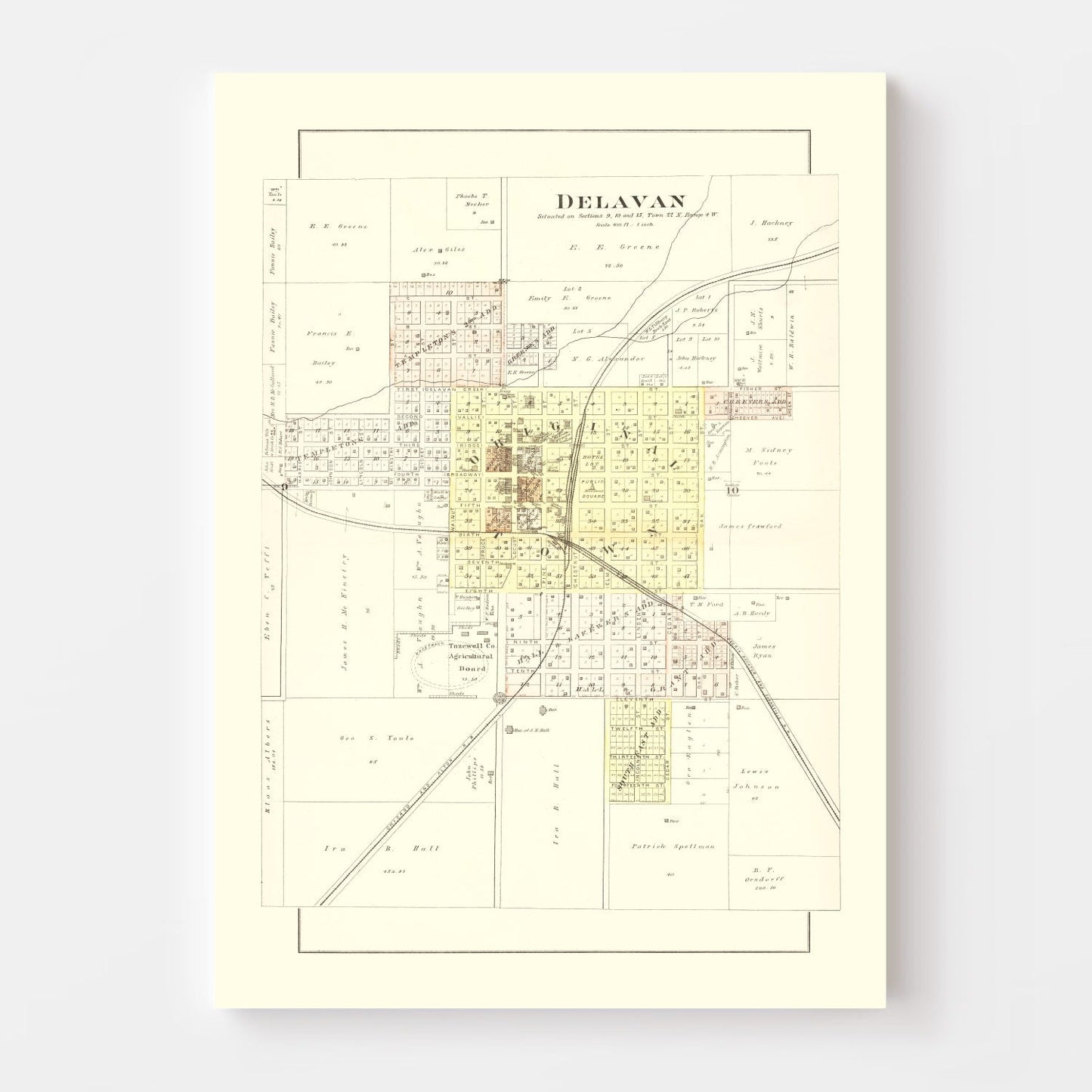 Vintage Map of Delavan, Illinois 1891