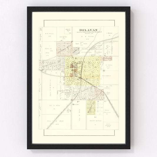 Vintage Map of Delavan, Illinois 1891