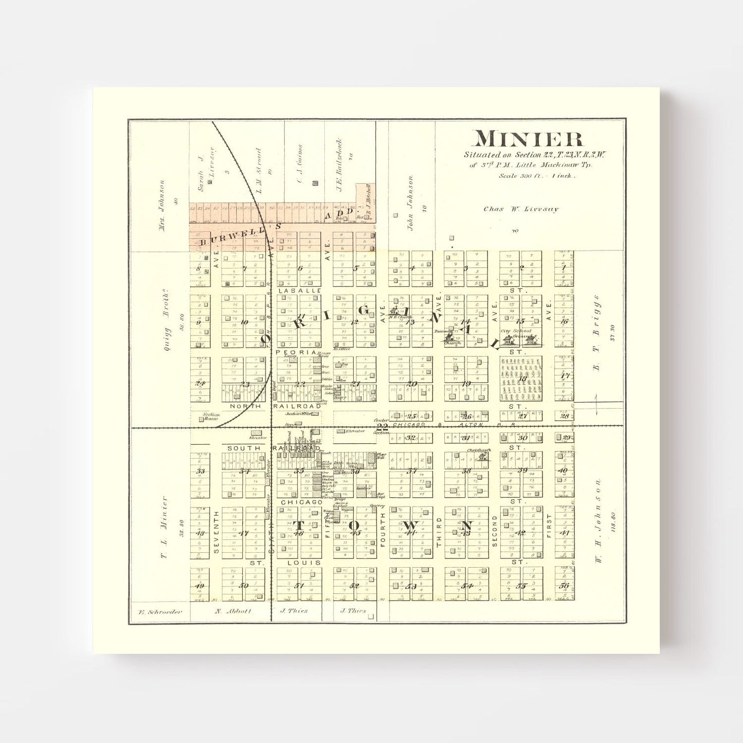 Vintage Map of Minier, Illinois 1891