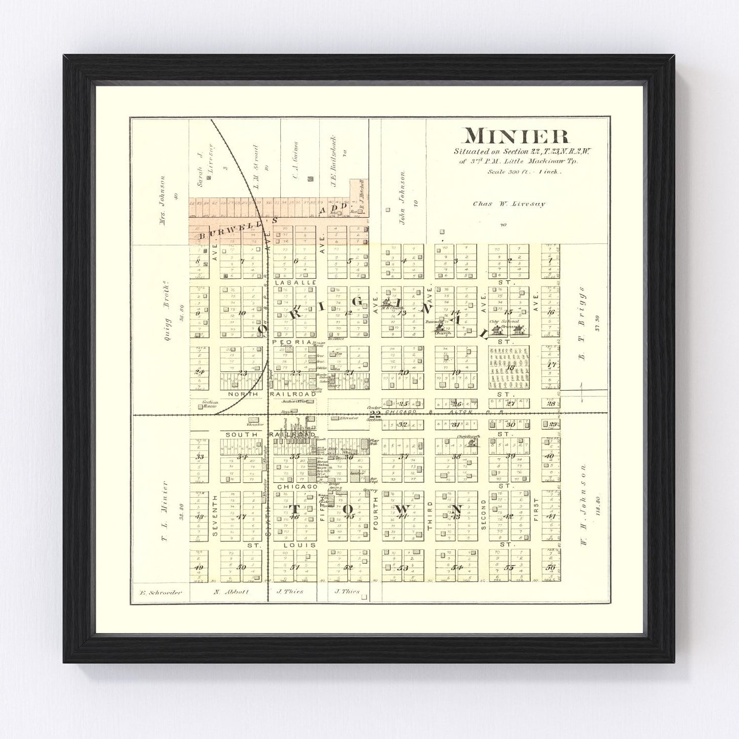 Vintage Map of Minier, Illinois 1891