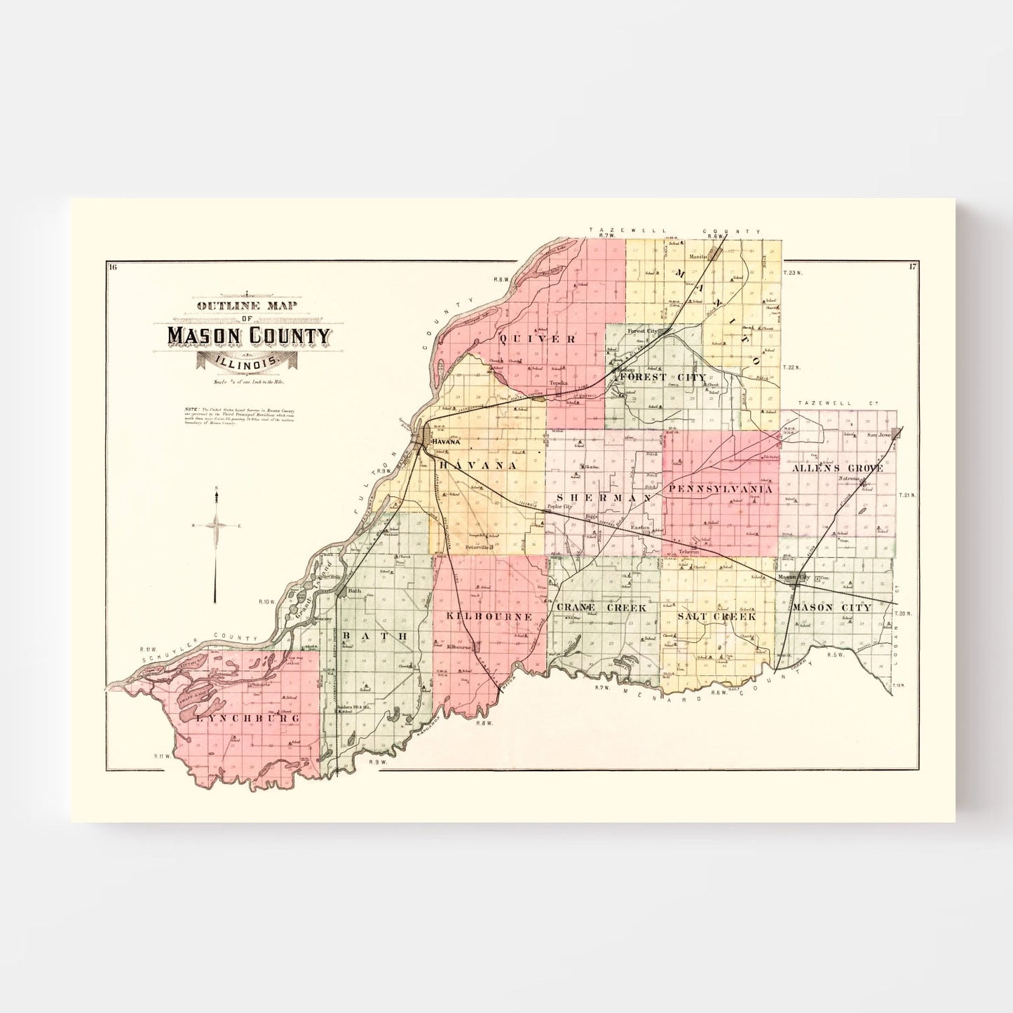 Vintage Map of Mason County, Illinois 1891