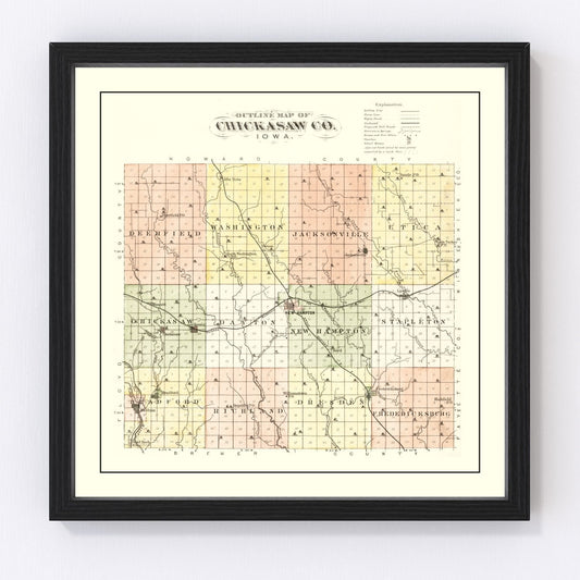 Vintage Map of Chickasaw County, Iowa 1892