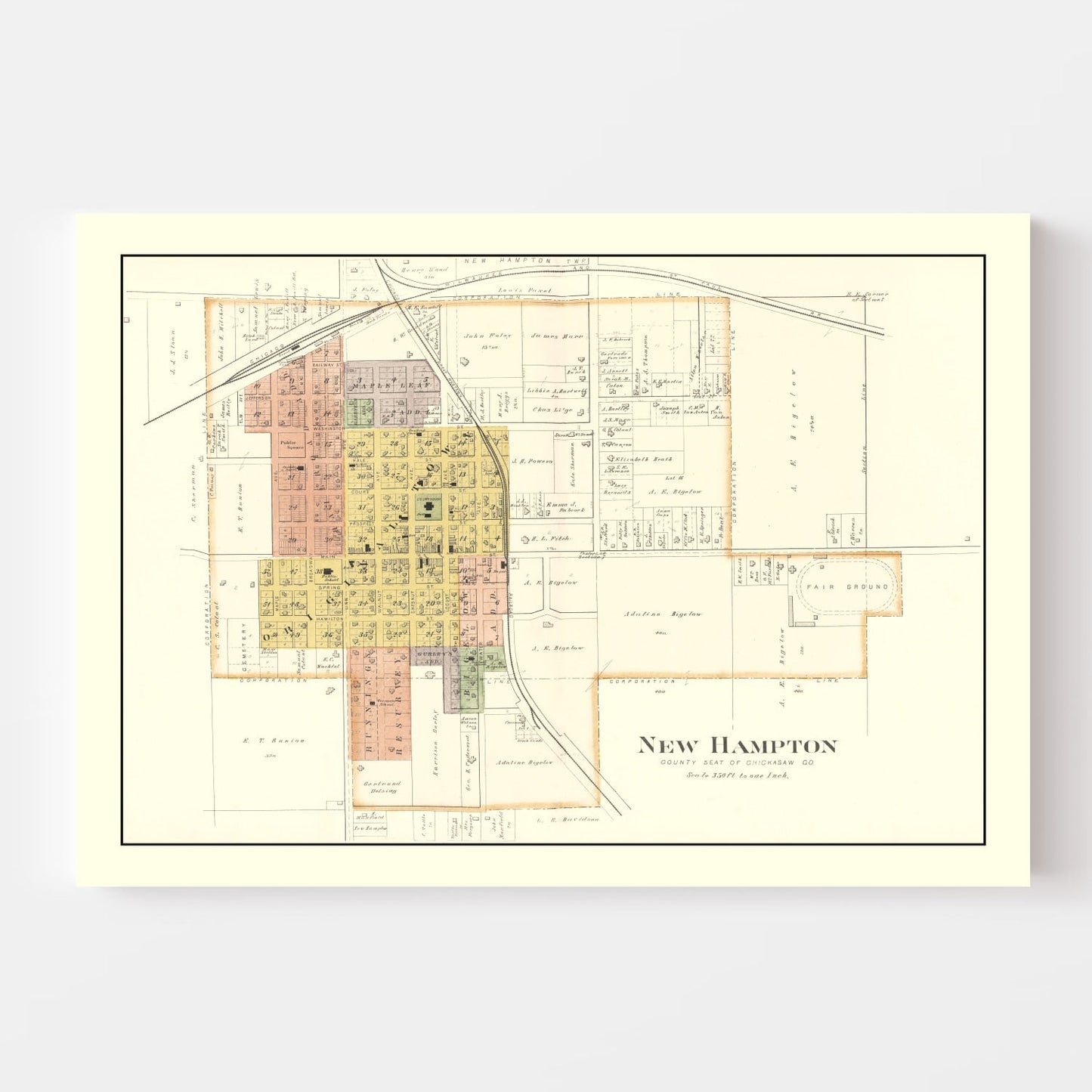 Vintage Map of New Hampton, Iowa 1892