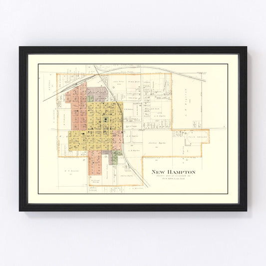 Vintage Map of New Hampton, Iowa 1892
