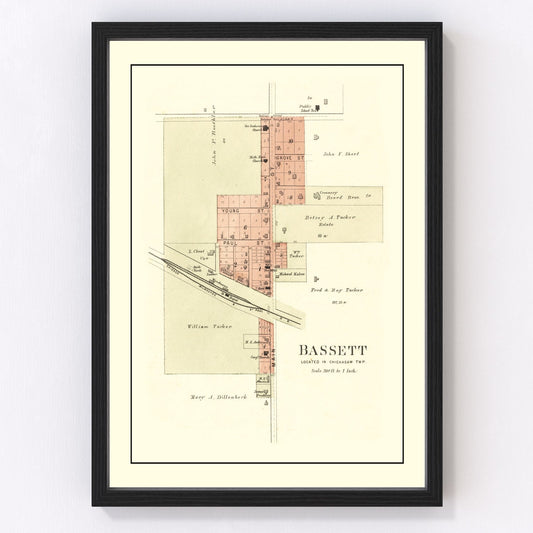 Vintage Map of Bassett, Iowa 1892
