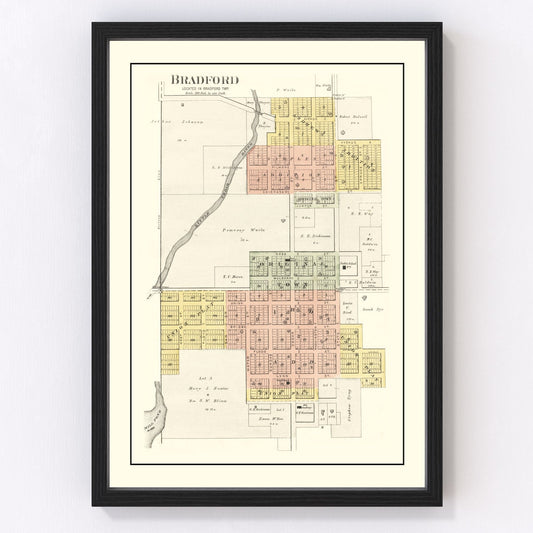 Vintage Map of Bradford, Iowa 1892