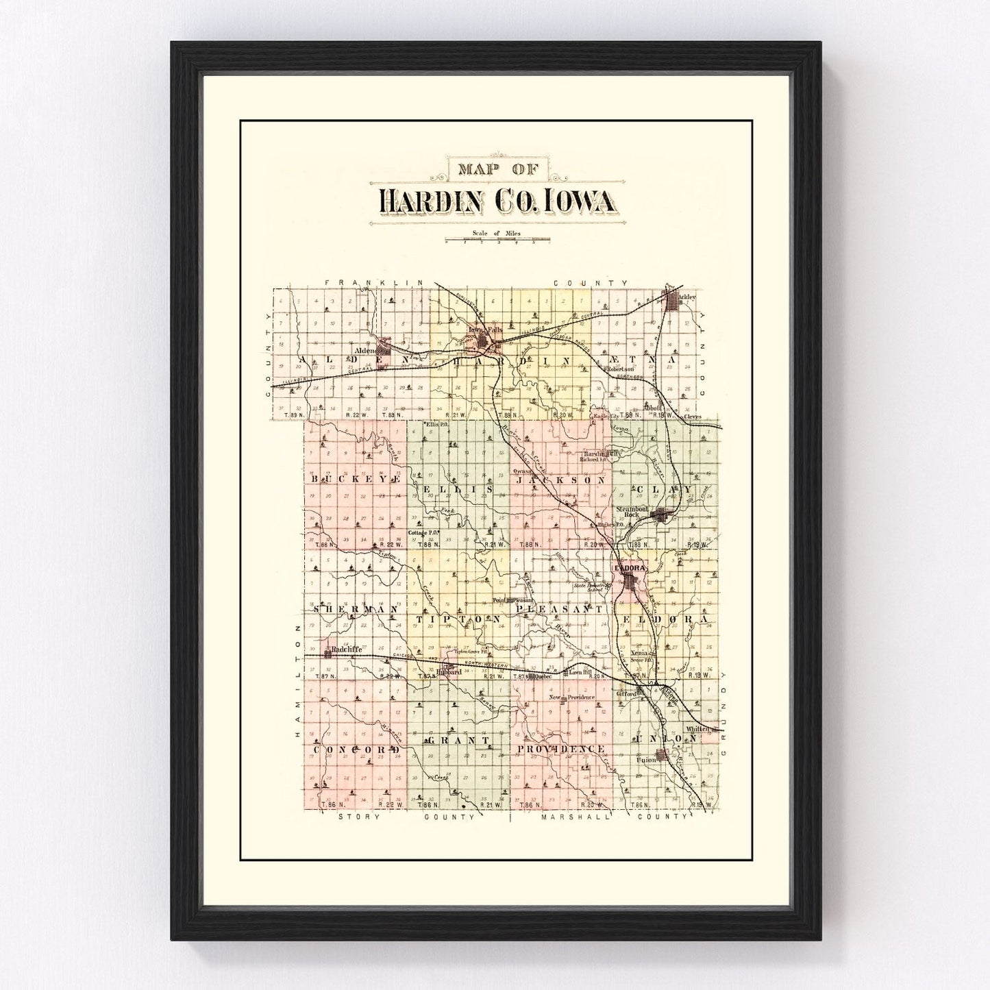 Vintage Map of Hardin County, Iowa 1892