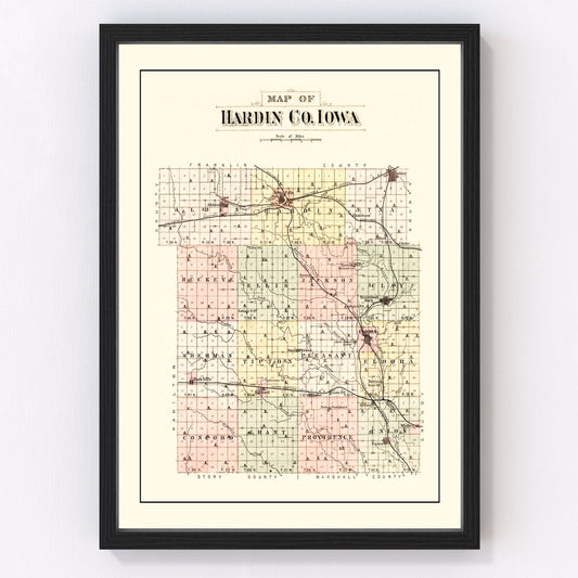Vintage Map of Hardin County, Iowa 1892