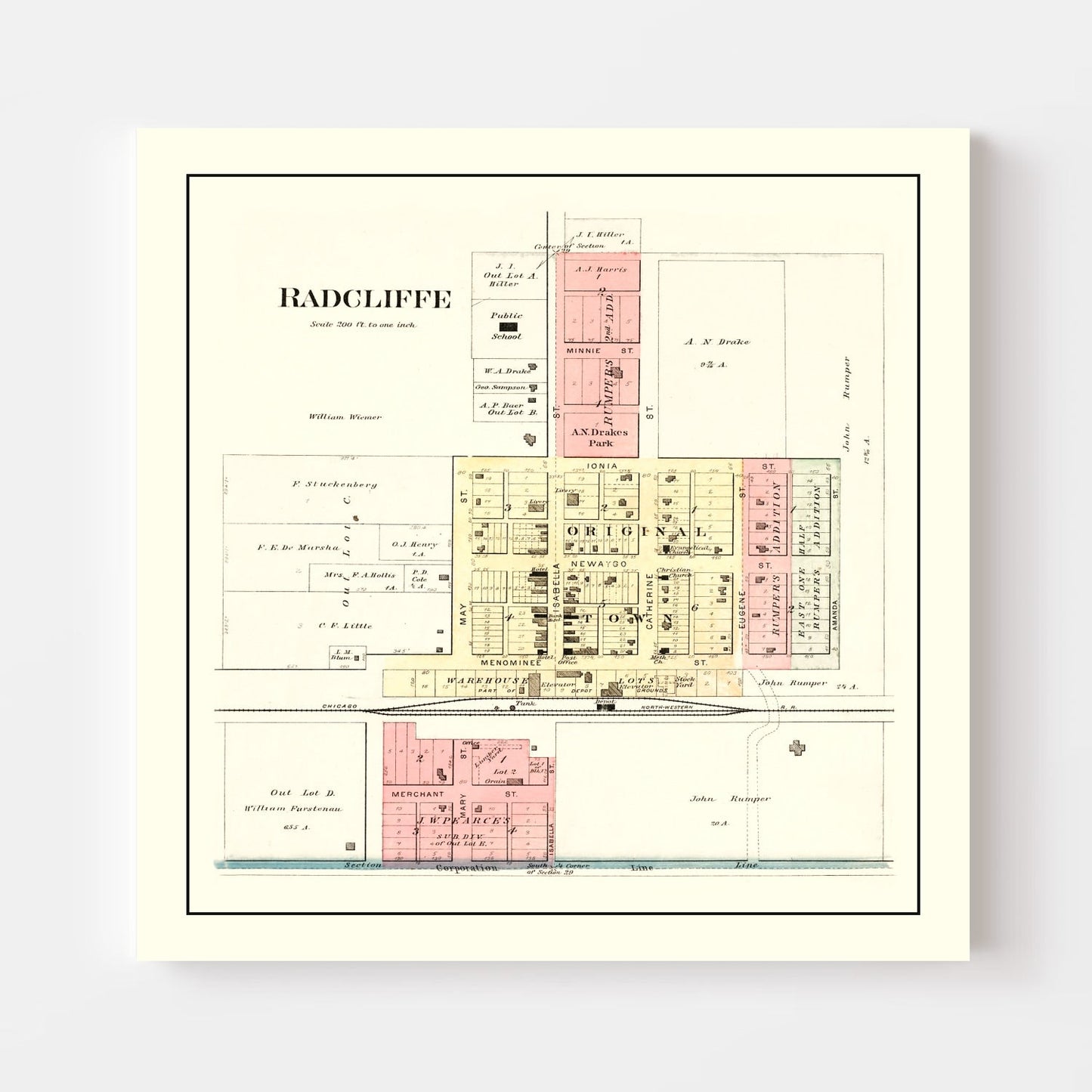 Vintage Map of Radcliffe, Iowa 1892