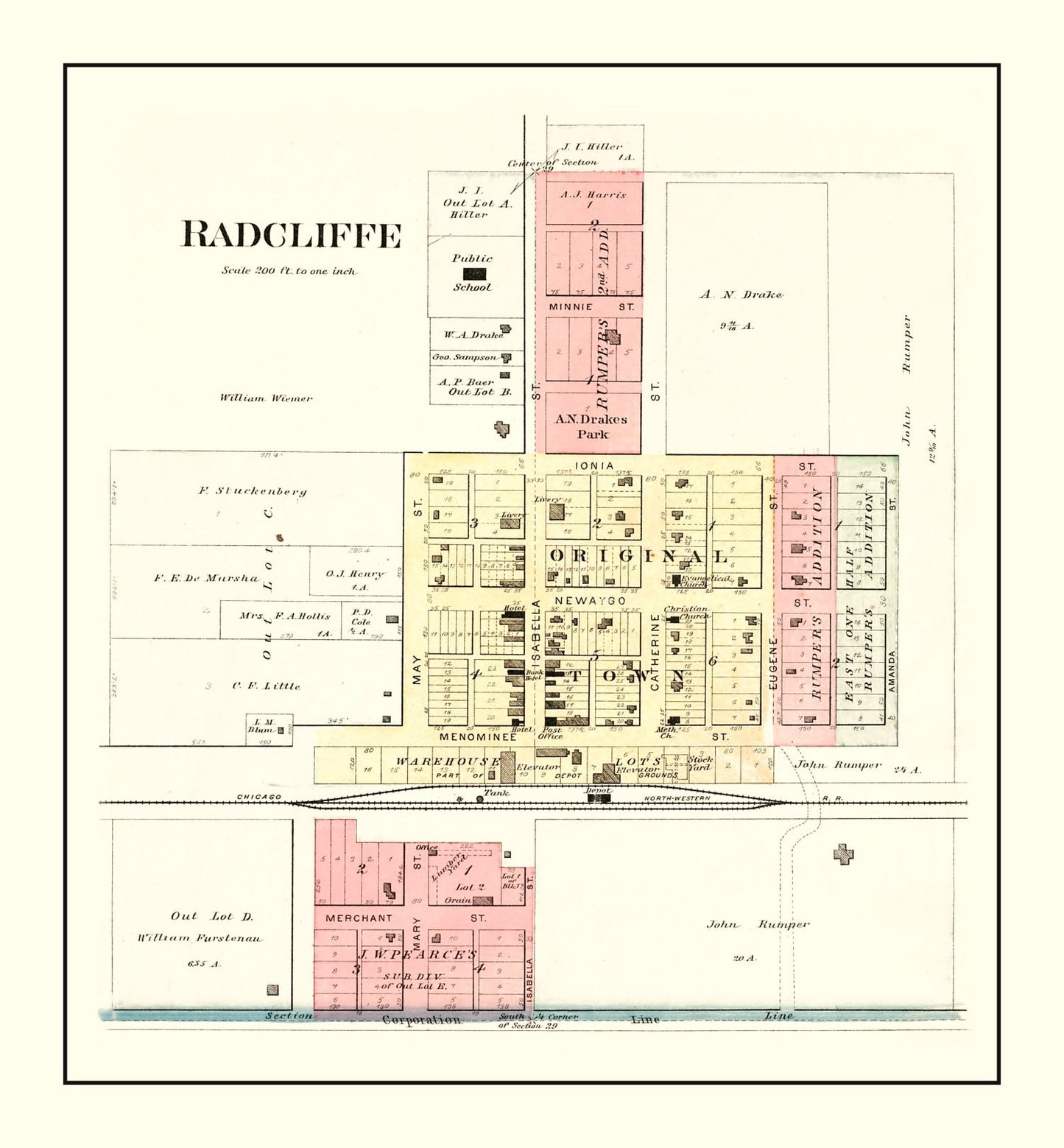 Vintage Map of Radcliffe, Iowa 1892