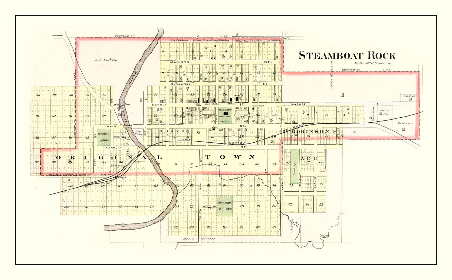 Vintage Map of Steamboat Rock, Iowa 1892