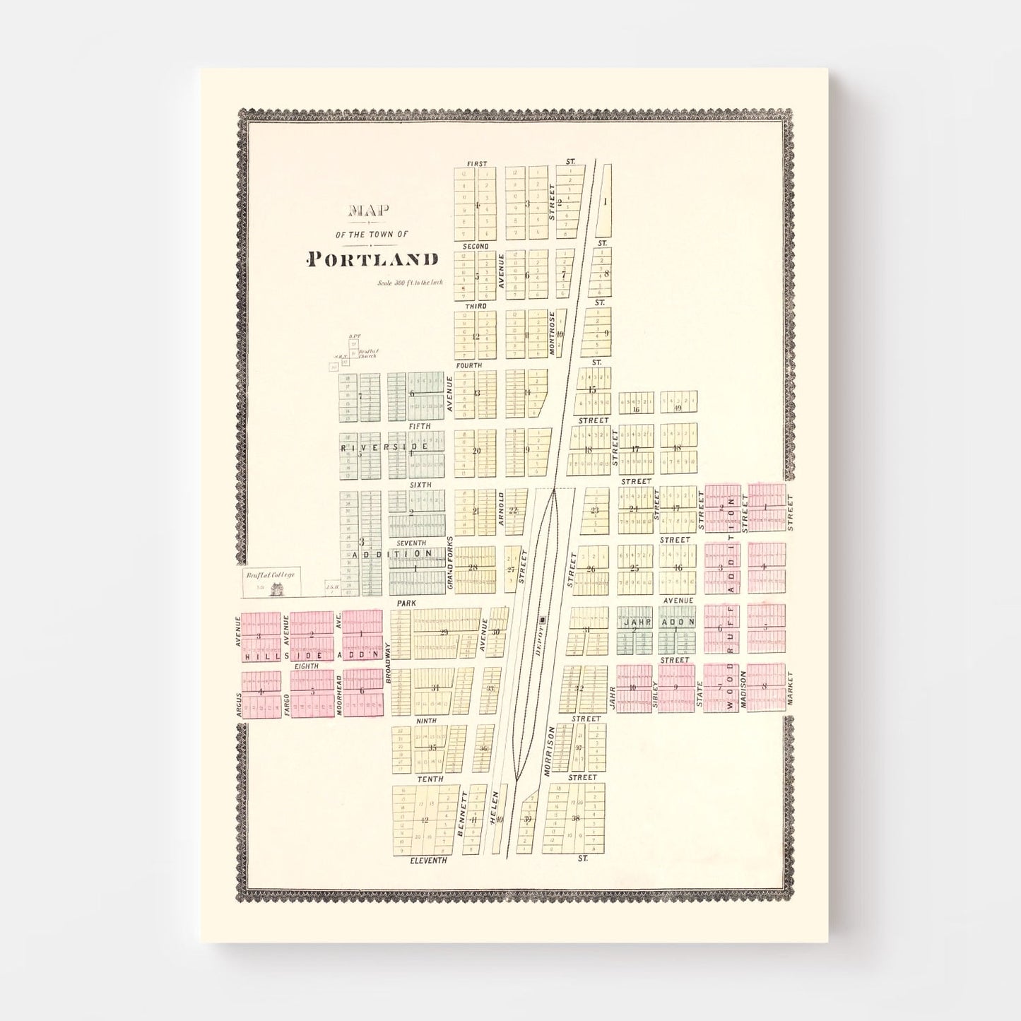 Vintage Map of Portland, North Dakota 1892