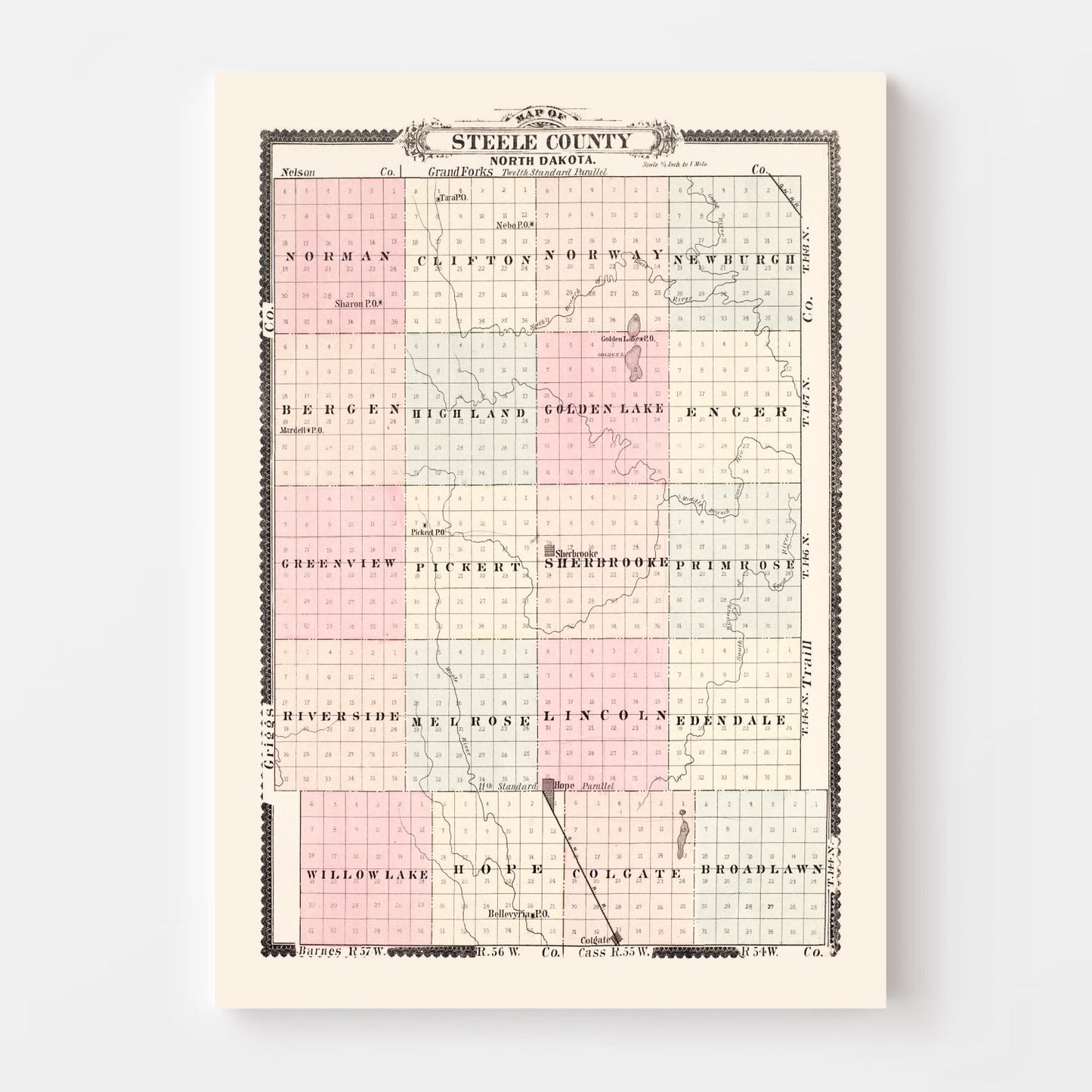 Vintage Map of Steele County, North Dakota 1892