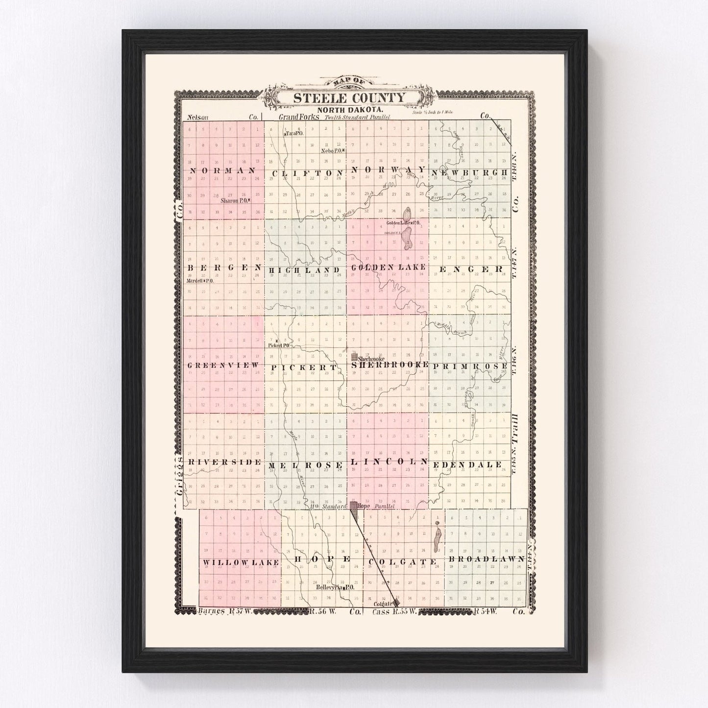 Vintage Map of Steele County, North Dakota 1892