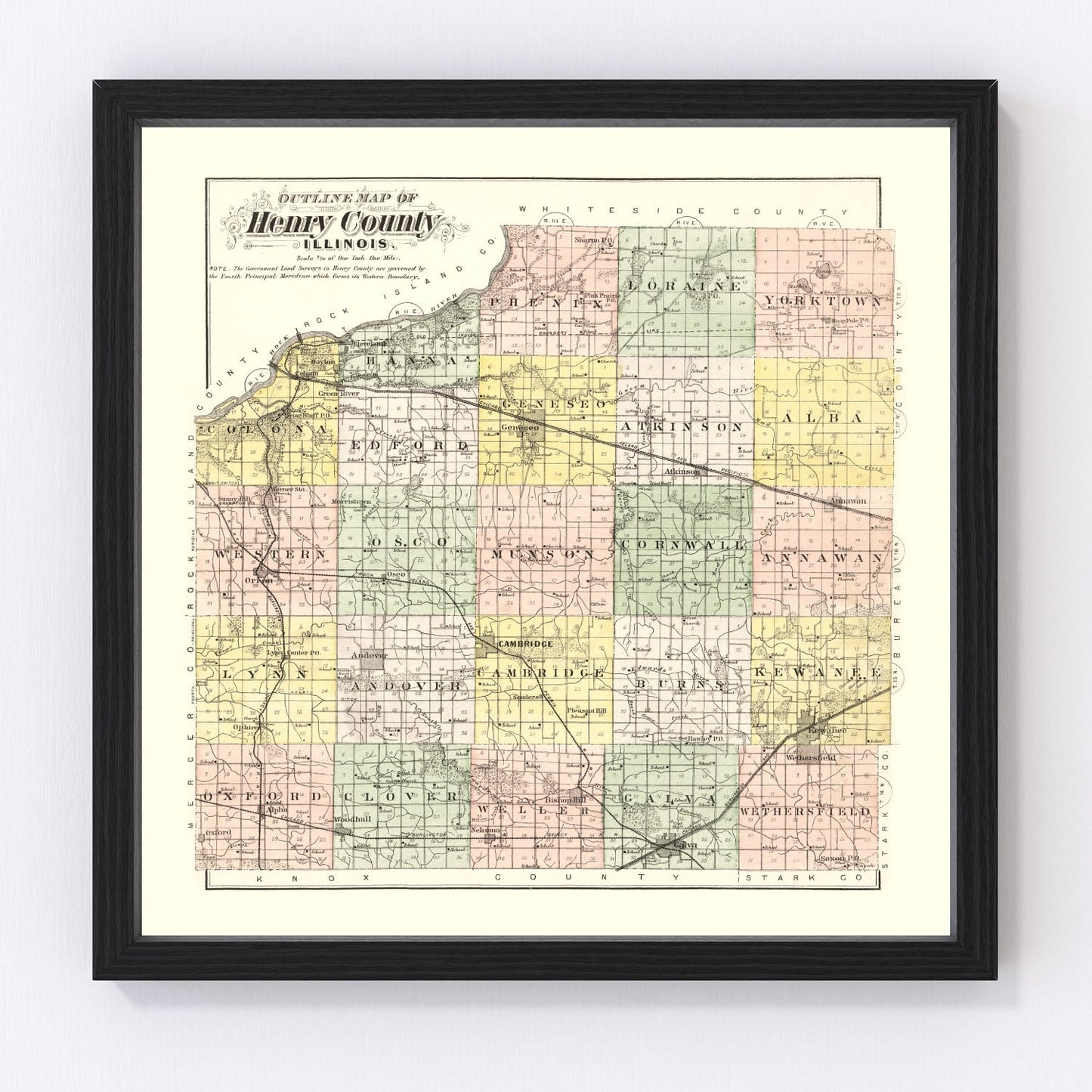 Vintage Map of Henry County, Illinois 1893