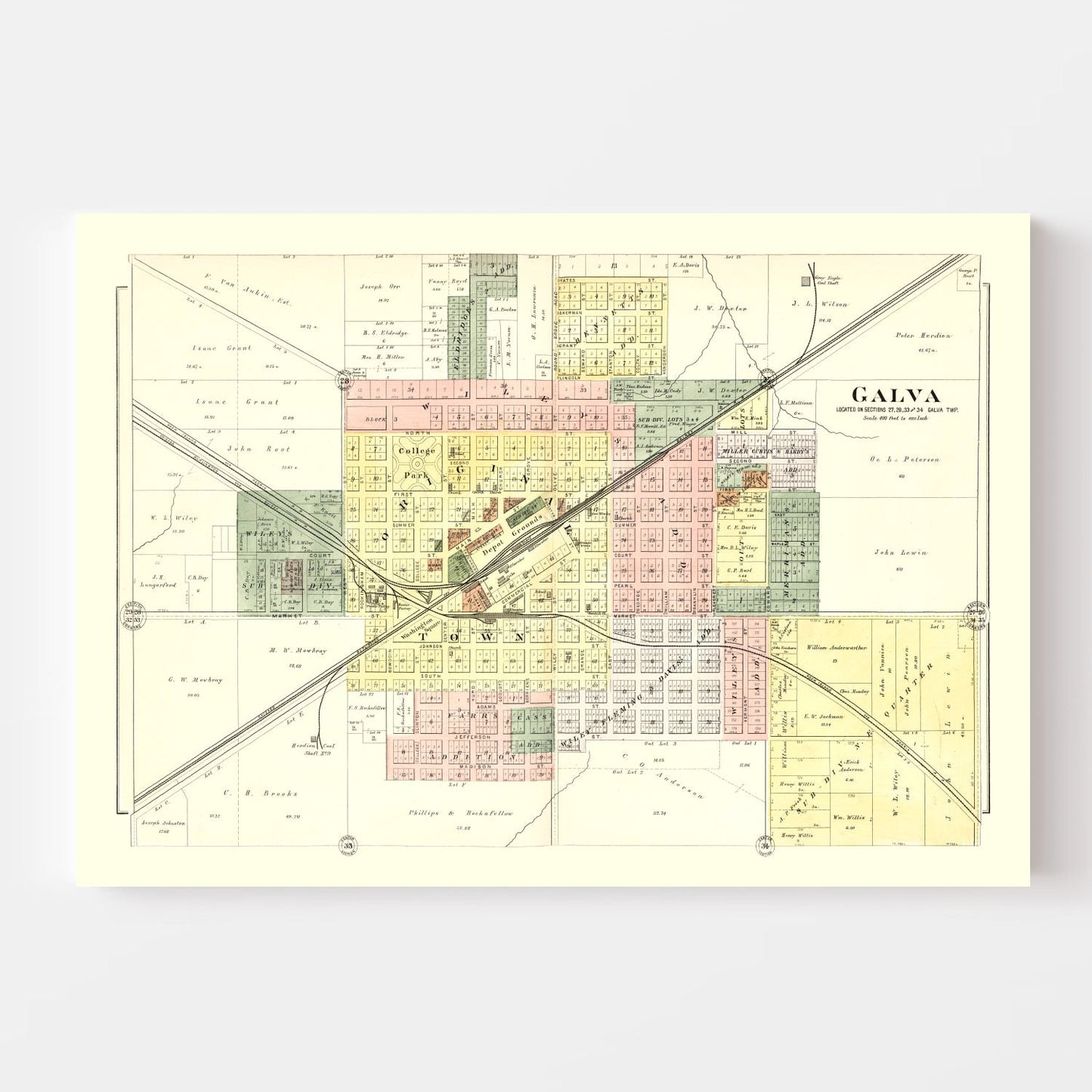 Vintage Map of Galva, Illinois 1893