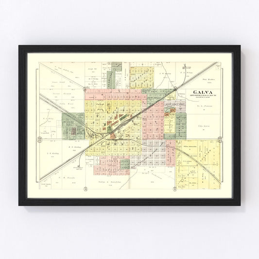 Vintage Map of Galva, Illinois 1893