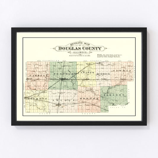 Vintage Map of Douglas County, Illinois 1893