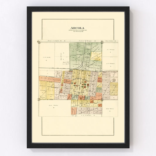 Vintage Map of Arcola, Illinois 1893