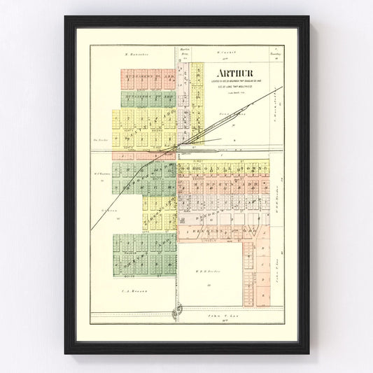 Vintage Map of Arthur, Illinois 1893
