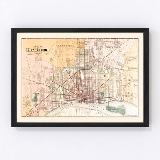 Vintage Map of Detroit, Michigan 1893