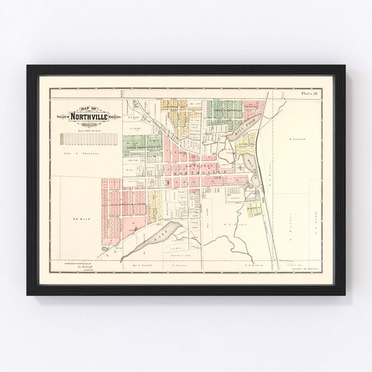 Vintage Map of Northville, Michigan 1893