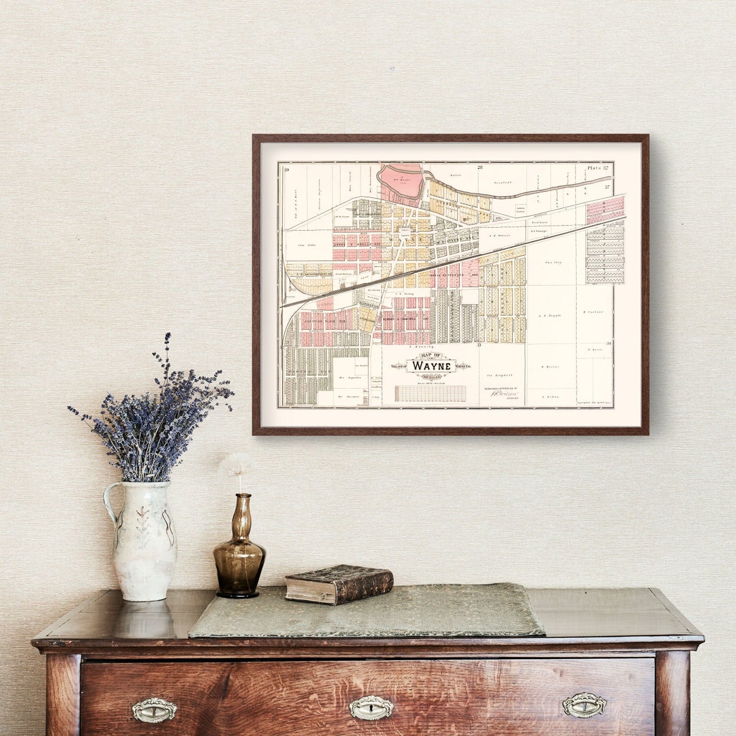 Vintage Map of Wayne, Michigan 1893