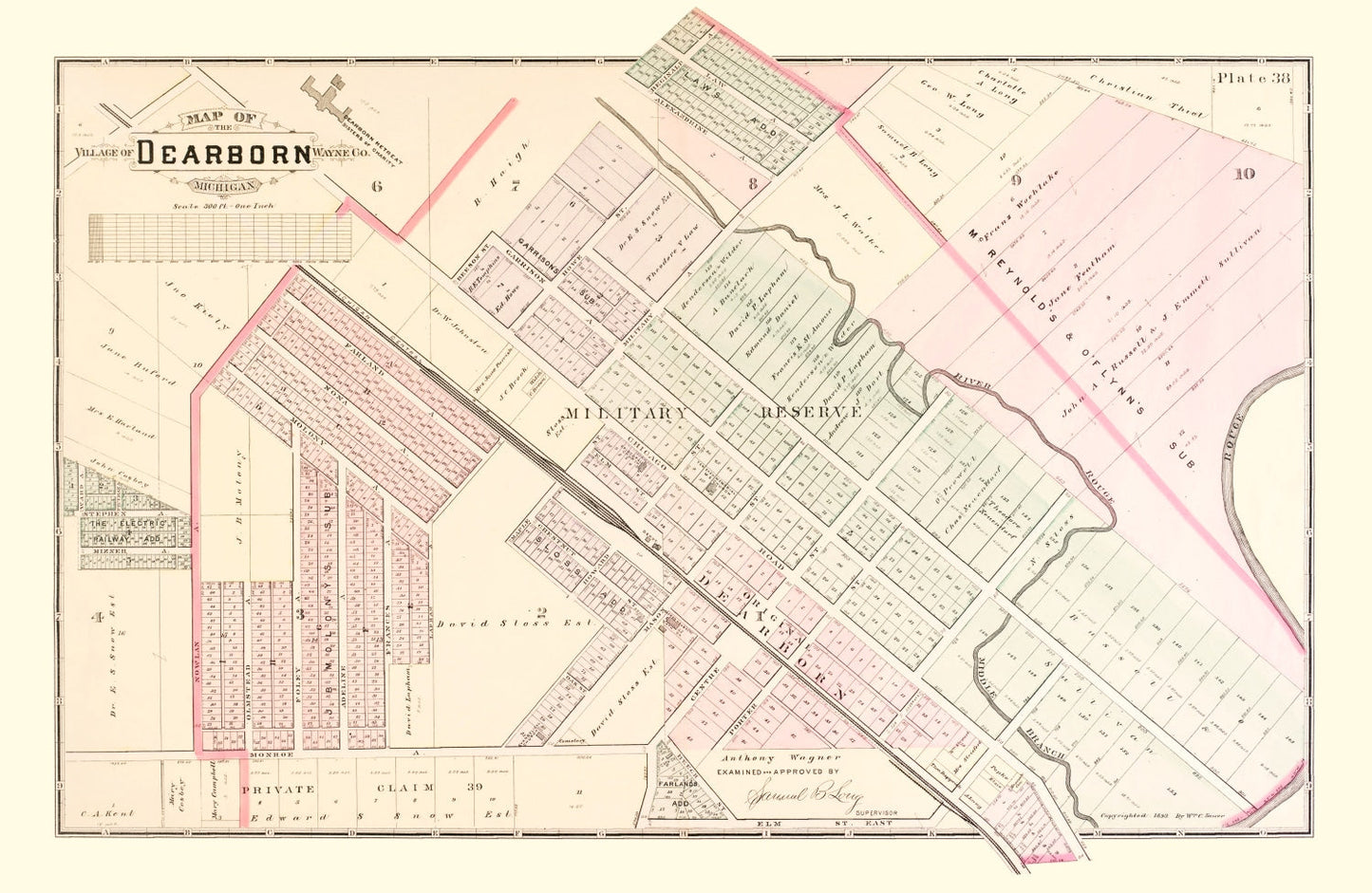 Vintage Map of Dearborn, Michigan 1893