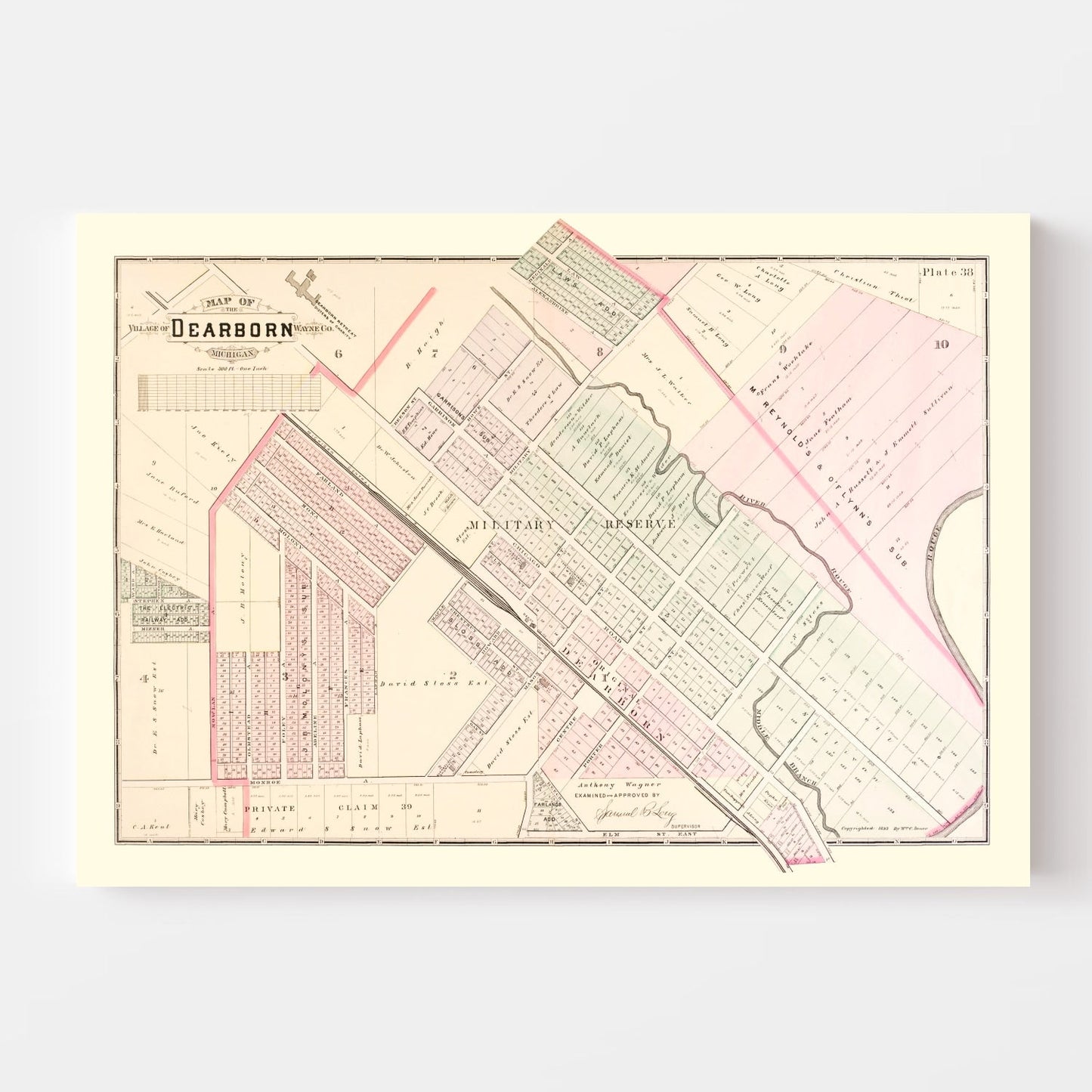 Vintage Map of Dearborn, Michigan 1893