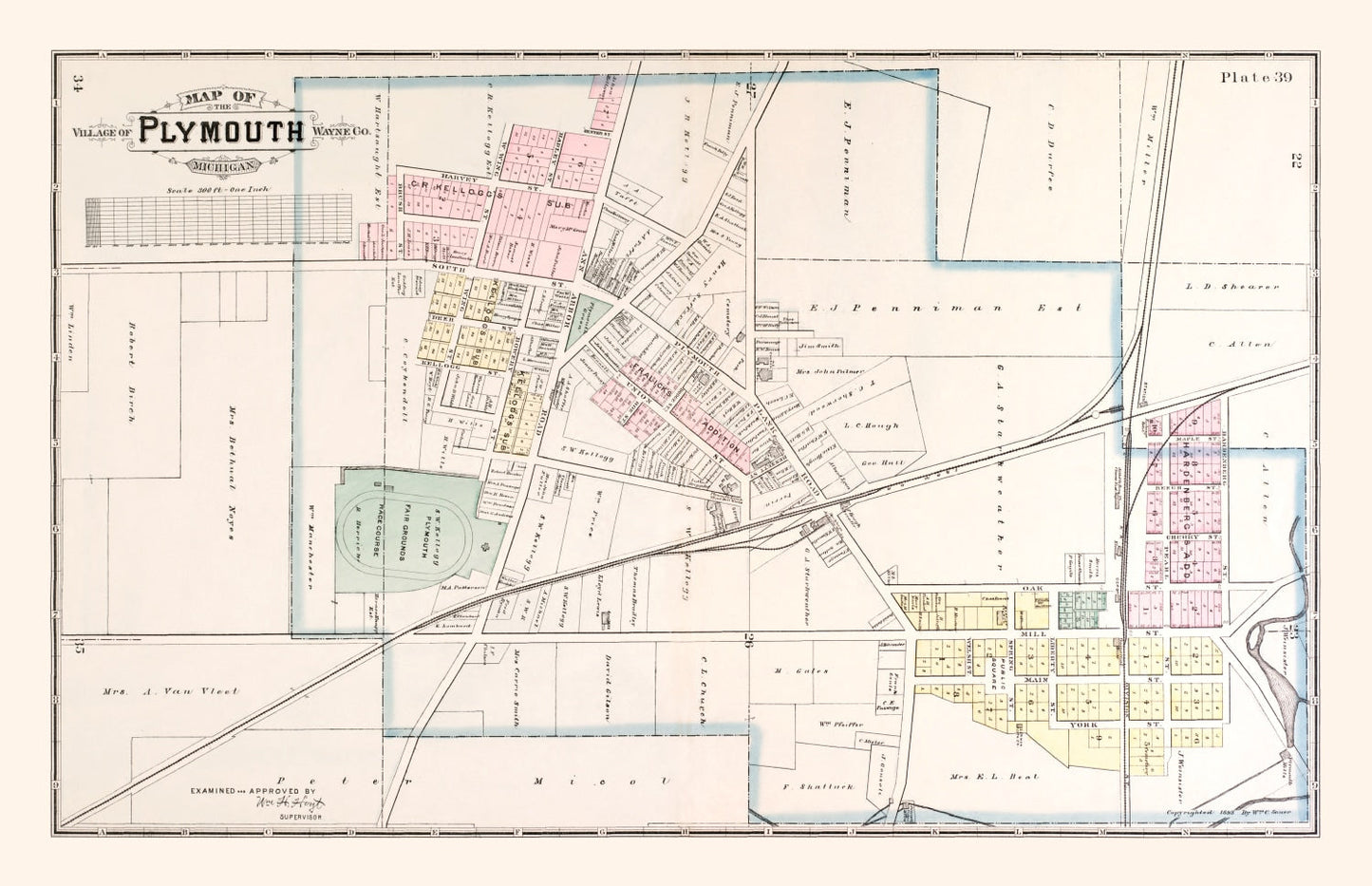 Vintage Map of Plymouth, Michigan 1893