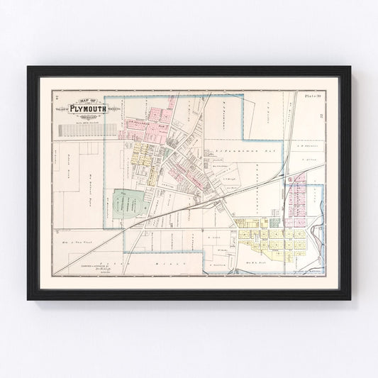 Vintage Map of Plymouth, Michigan 1893