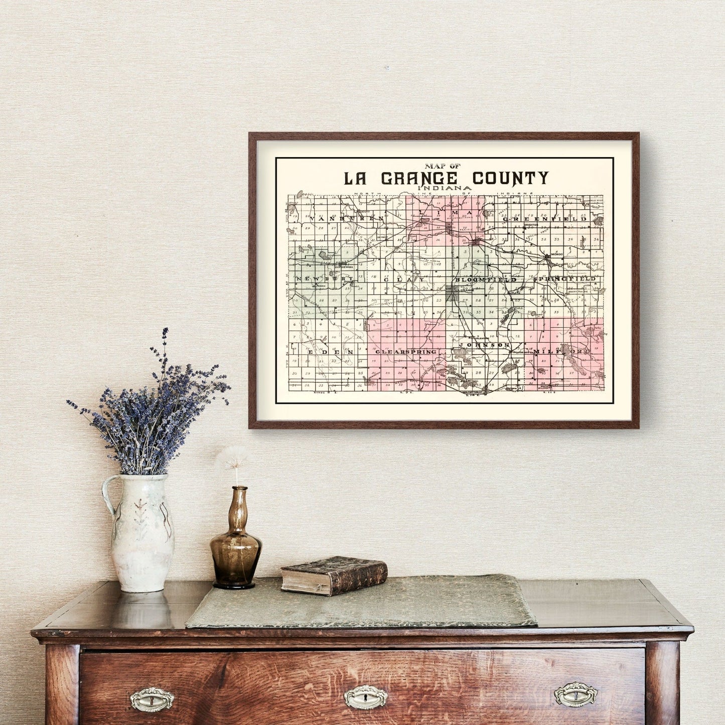 Vintage Map of Lagrange County, Indiana 1893