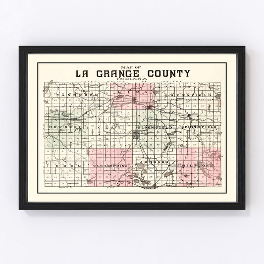 Vintage Map of Lagrange County, Indiana 1893