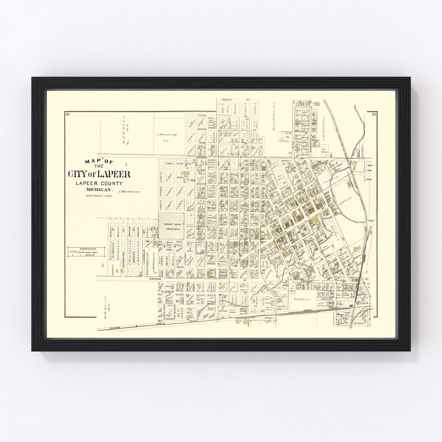 Vintage Map of Lapeer, Michigan 1893