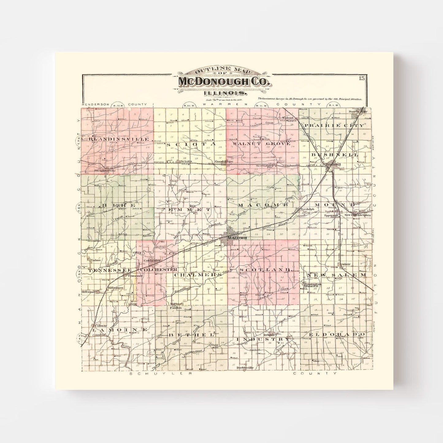 Vintage Map of McDonough County, Illinois 1893
