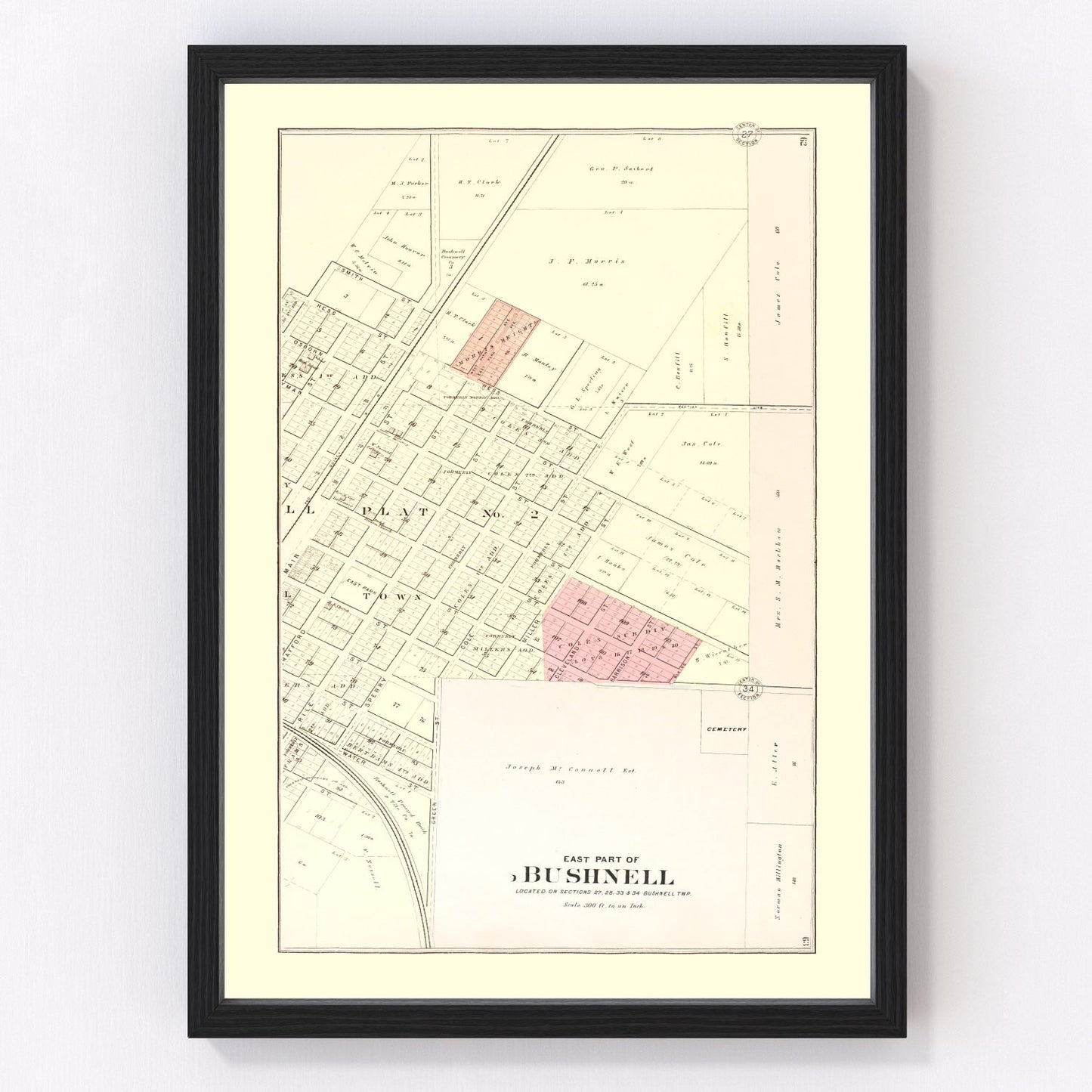 Vintage Map of Bushnell, Illinois 1893