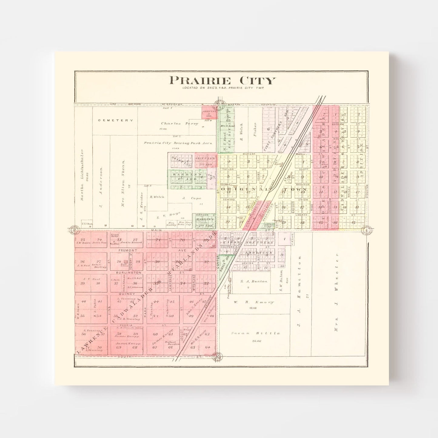 Vintage Map of Prairie City, Illinois 1893