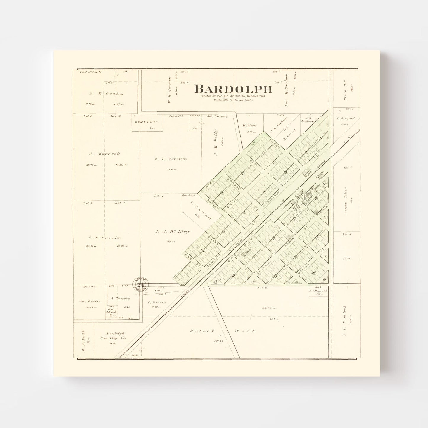 Vintage Map of Bardolph, Illinois 1893
