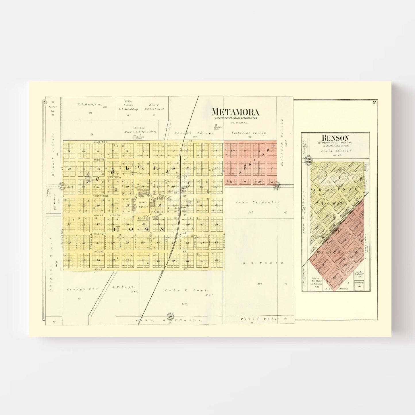 Vintage Map of Metamora, Illinois 1893