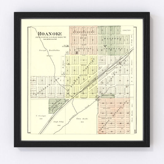 Vintage Map of Roanoke, Illinois 1893